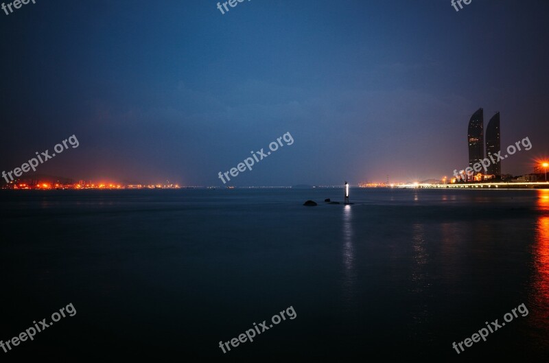 Xiamen Night View Harbor Skyline Free Photos