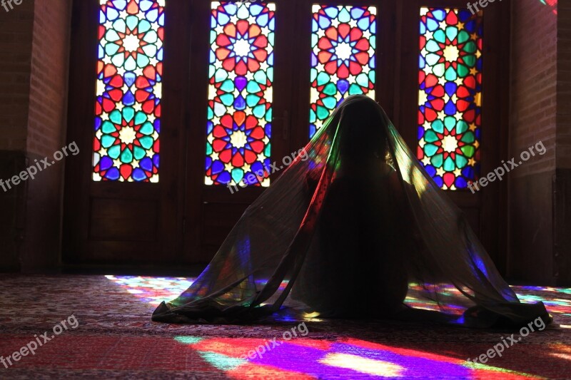 Stained Glass Veil Iran Mosque Reflections