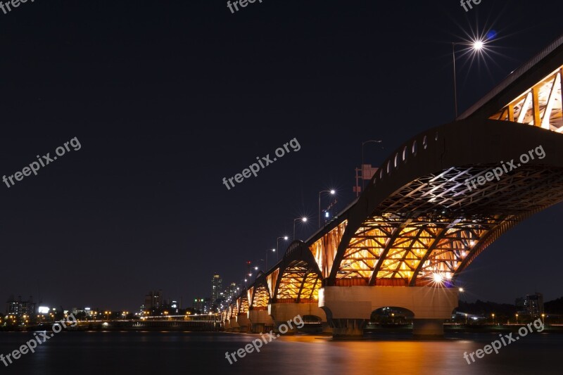 Night View Seoul Seongsan Bridge Korea Republic Of Korea