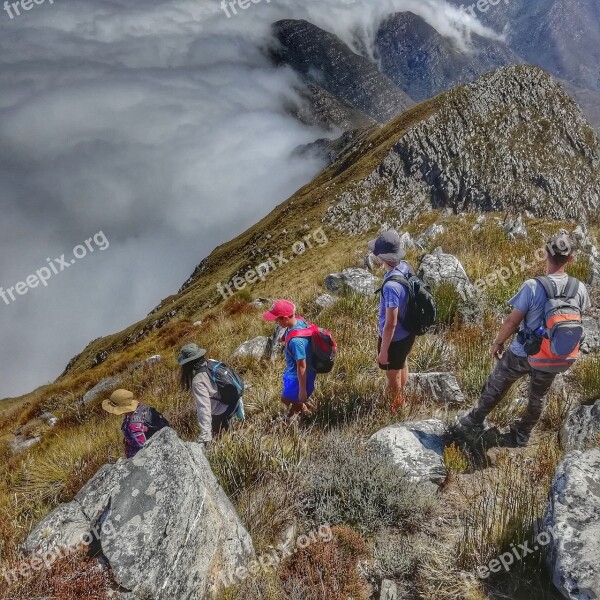 Hikers Clouds Mountains Rock Landscape