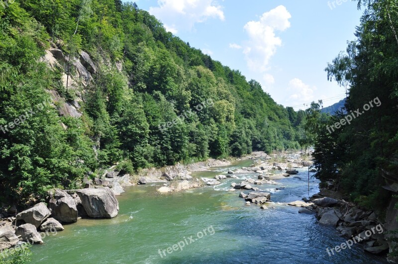 River The Carpathians Mountains Forest Greens