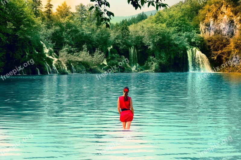 Lake Woman Nature Landscape Water