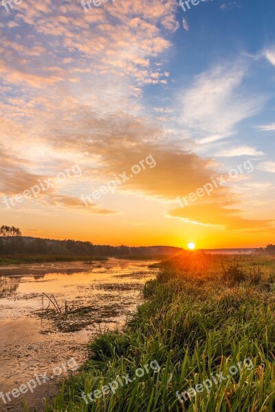 Sunrise River Sky Landscape Water