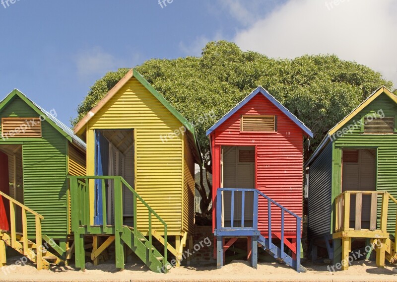 Beach Huts Swimming Beach Sea Ocean