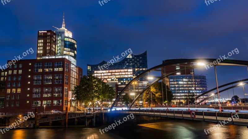 Hamburg Elbe Evening Night Light