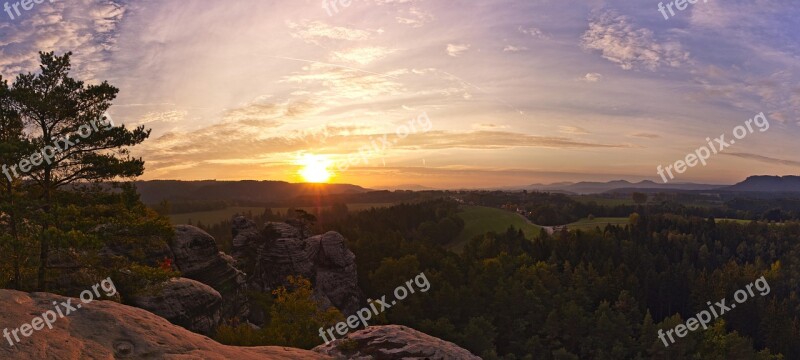 Sunrise Landscape Saxon Switzerland Sky Clouds