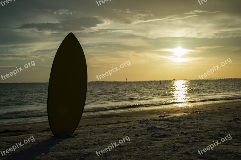 Florida Sunset Skimboard Silhouette Beach