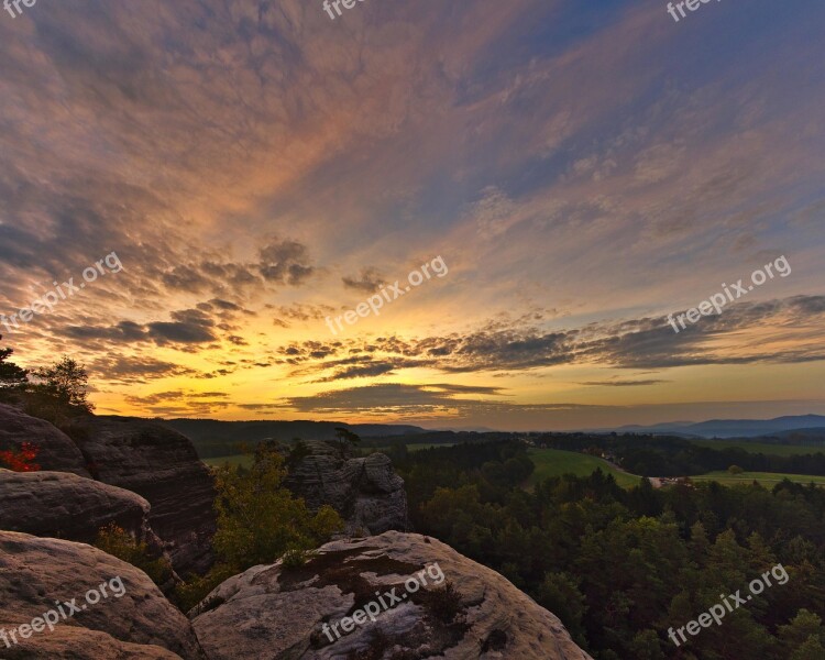 Sunrise Landscape Saxon Switzerland Sky Clouds