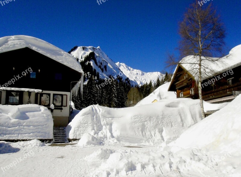 Sky Blue Snow Cottages Winter