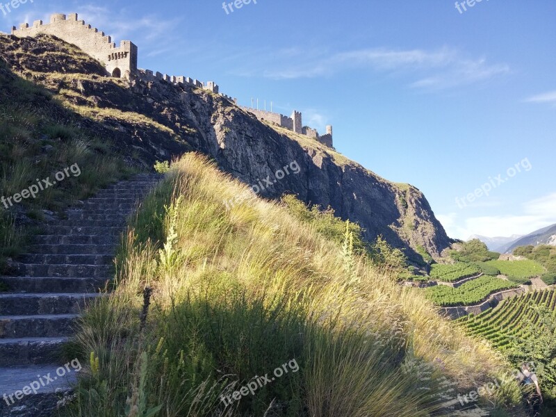 Castle Sion Switzerland Europe Stairs