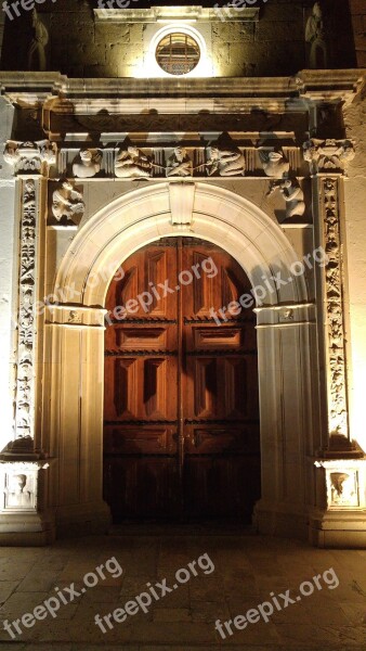 Church Door Night Arc Portugal