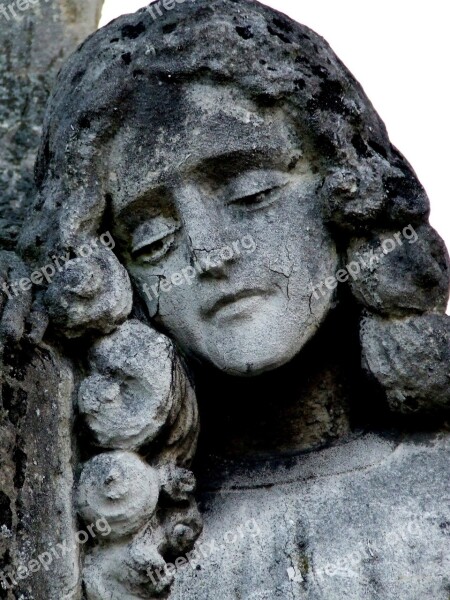 Angel Tombstone Figure Face Cemetery