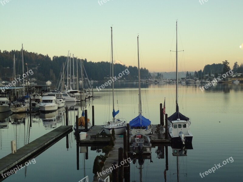 Water Boats Outdoors Gig Harbor Washington Mt Rainier