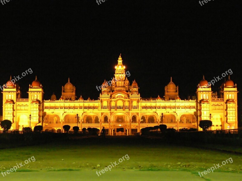 Mysore Palace Architecture Illuminated Night Karnataka