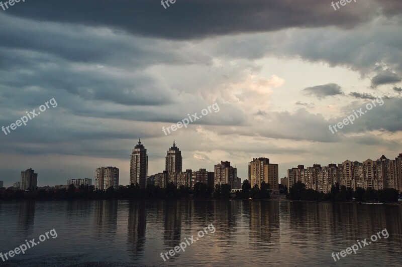 Quay City Evening Kiev River