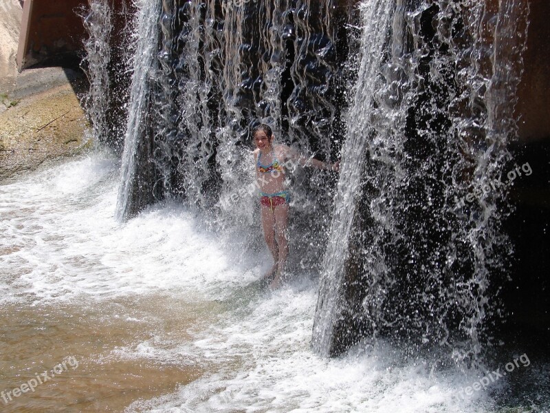 Girl Water Splash Cascade Happy