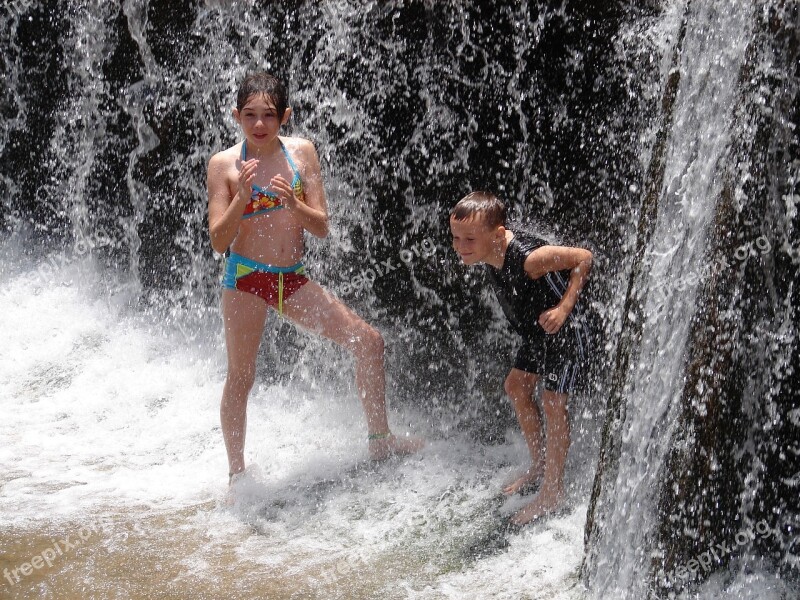 Refreshing Water Waterfall Children Play