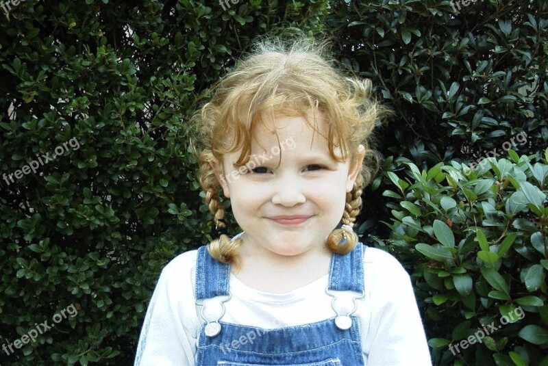 Child Girl Pigtails Braids Overalls