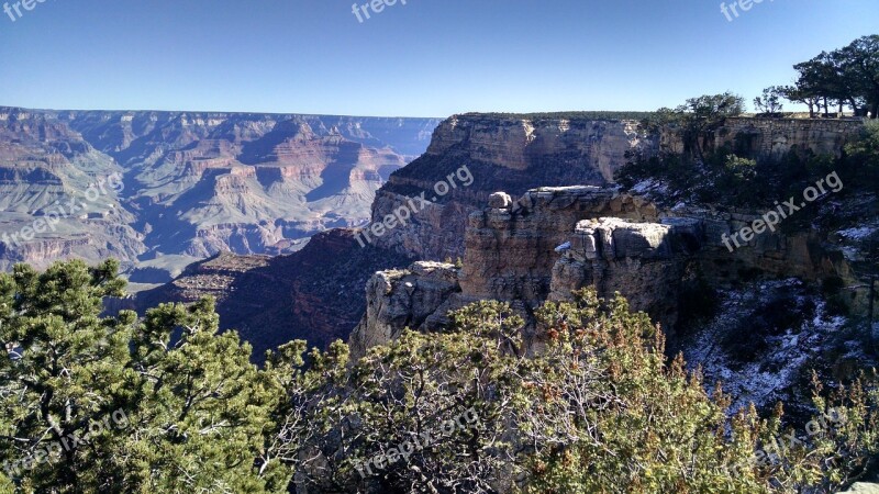 Grand Canyon South Rim Snow On Grand Canyon Path Cloudless Sky At Grand Canyon Free Photos