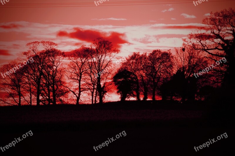 Sunset Red Sky Nature Sky Silhouette