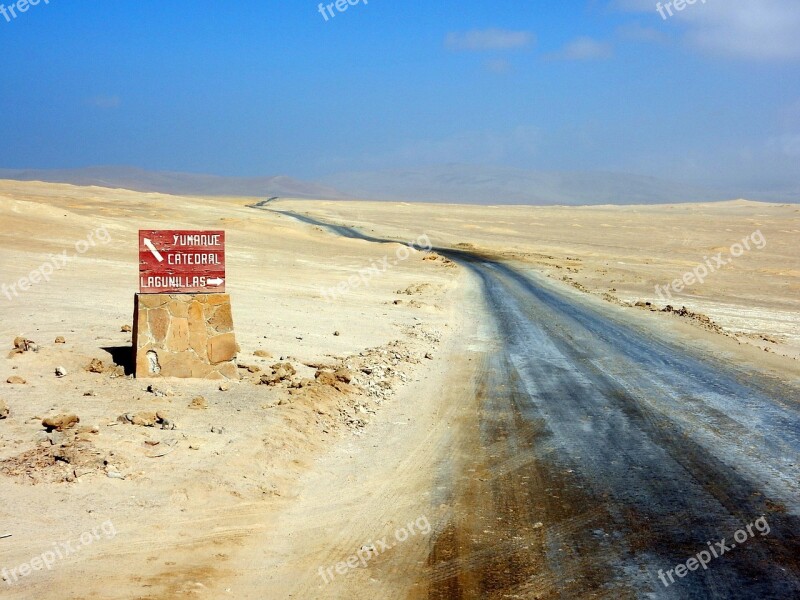 Peru Desert Sign Road Way