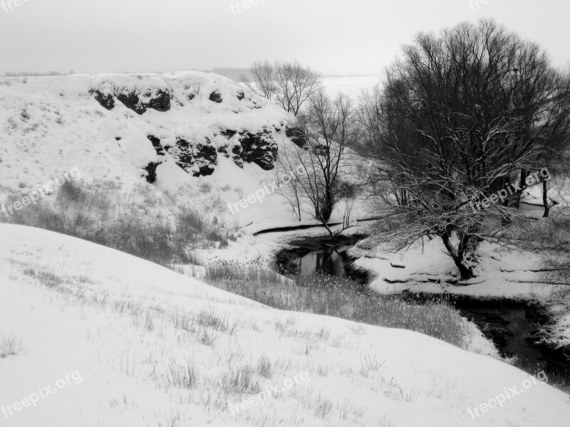 Winter River Snow Landscape Nature