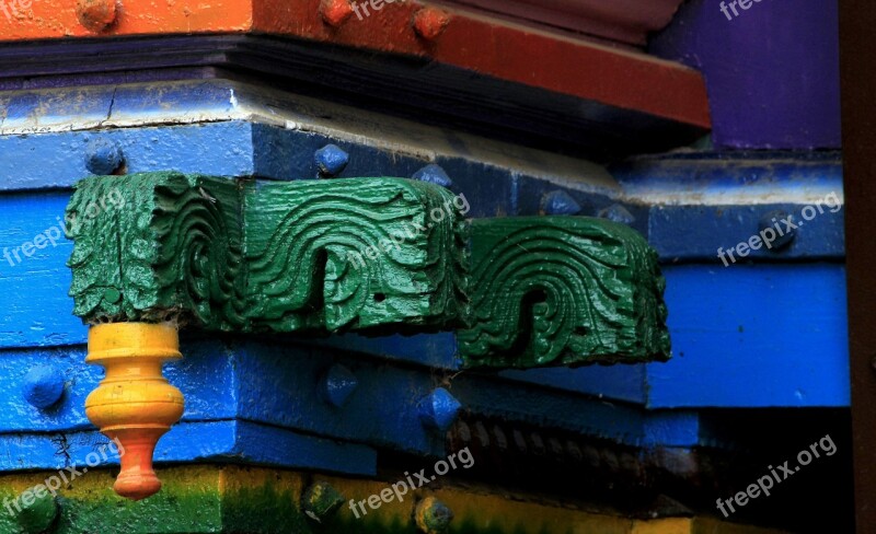 Wooden Carving Colourful Carved Paint Blue