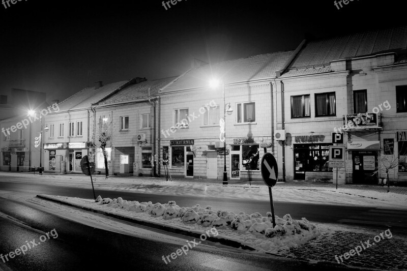 Night The Market Winter Evening Black And White