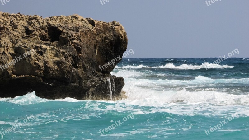 Rock Wave Smashing Sea Blue