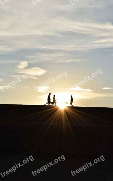 Sunset Sun Boston People Walking