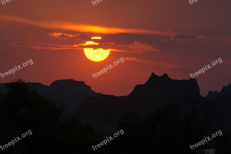 Sunset Sky Colorful Hills Sun