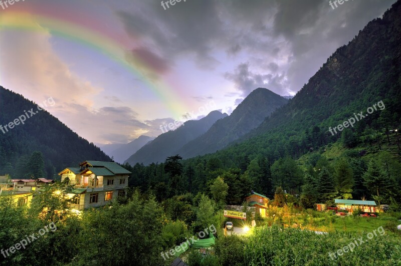 Hill Station Rainbow Landscape Evening Green