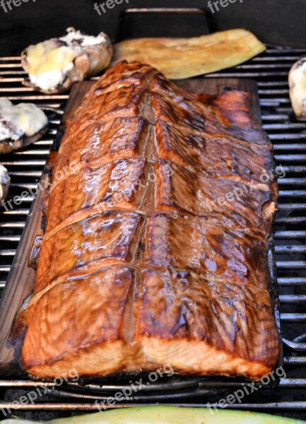 Barbecue Salmon Stained Planked Delicious