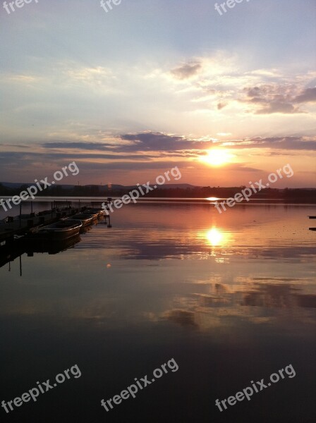 Lake Sunset Abendstimmung Nature Sun