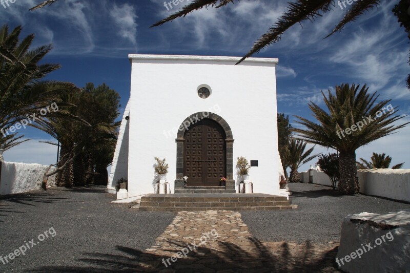 Chapel Palm Trees Lanzarote Sky Free Photos