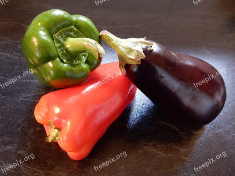 Vegetables Bell Peppers Red Green Aubergine