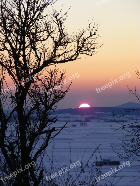 Sunset Winter Landscape Snow Sun