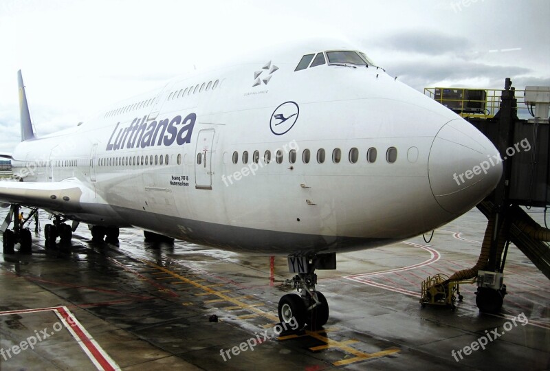 Docked Jumbo Jet Lufthansa 747-830niedersachsen Boeing 747 Aircraft Airline Travel