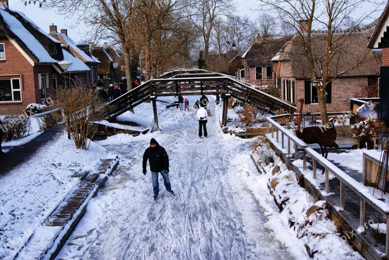 Giethoorn Ice Skating Winter Snow Smooth