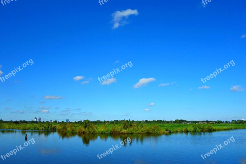 Landscape Waterway Dutch Landscape Polder Blue Sky