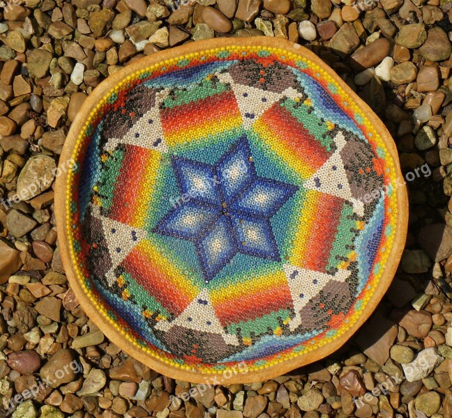 Beaded Gourd Bowl Old Mexico Beads Handmade