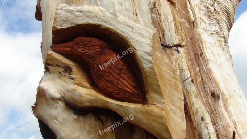 Wooden Engraving Carving Bird Tree