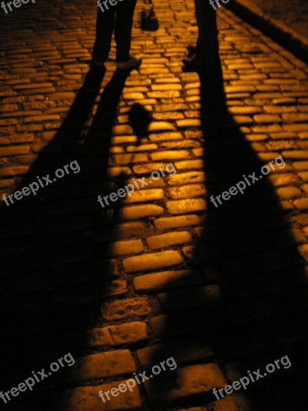 Night Cobblestone Shadows Meeting Mysterious