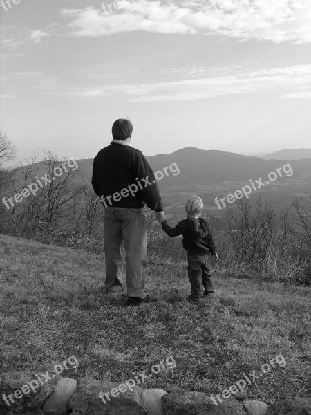 Father Son Mountains Black And White Kid