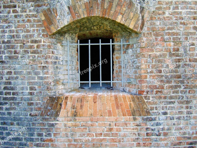 Wall Bricks Military Fort Barred Window Brick Wall