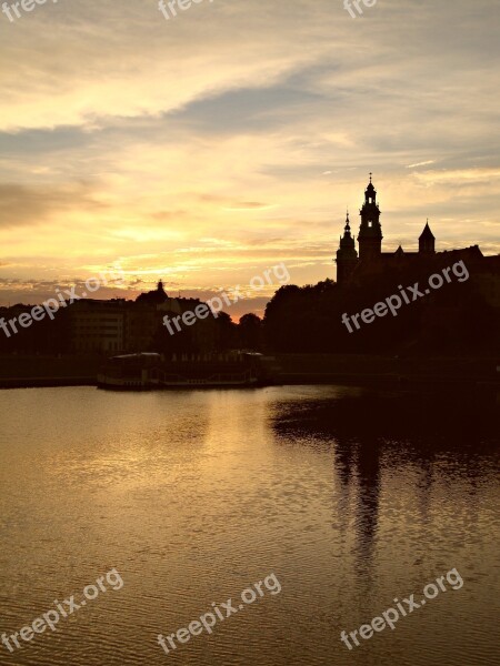 Kraków Wawel Sunrise Water Landscape