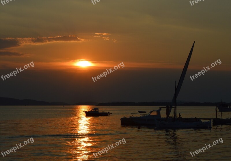 Sea Sunset Sailing Boat Surface Reflection