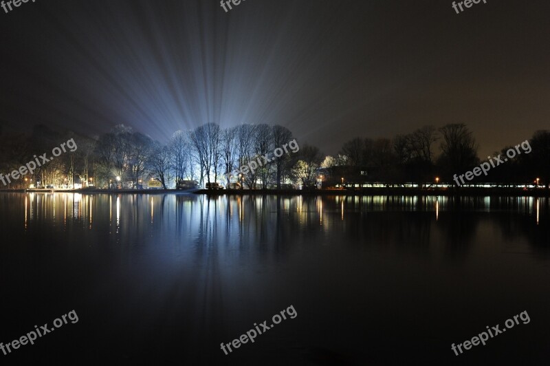 At Night Movie Set Spotlight Lake Maschsee Lighting