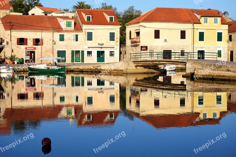 Reflections Houses Adriatic Sea Water