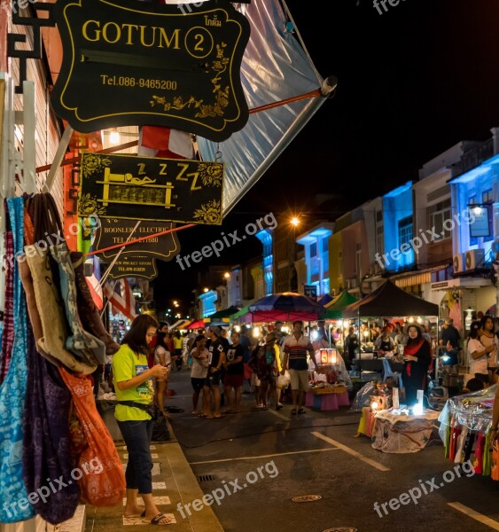 Phuket Thailand Night Photography Illuminated Buildings Travel